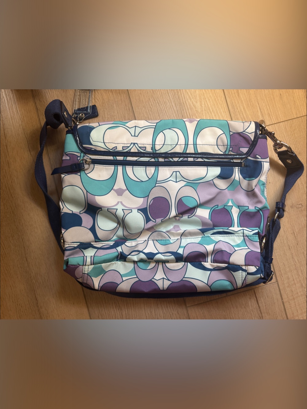Patterned Crossbody Messenger Bag in Teal, Navy & Lavender - Picture 5 of 6